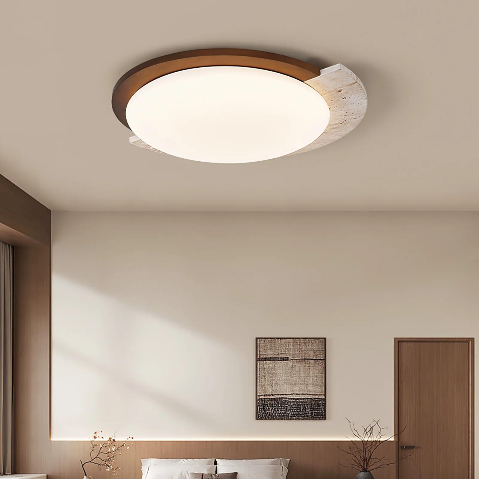 Ozawa Vintage Round Acrylic Wood Ceiling Lamp Bedroom Living Room 