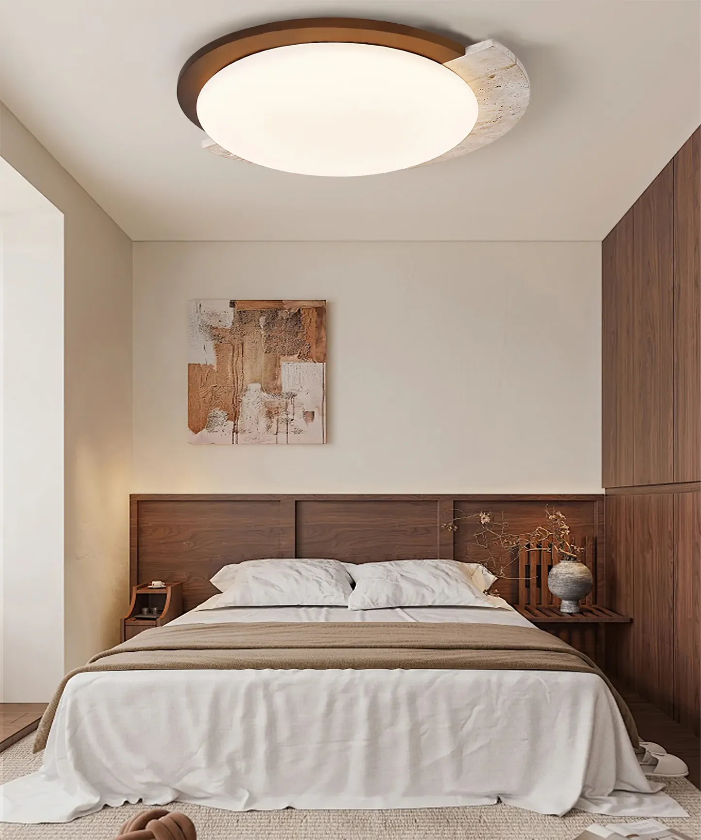 Bedroom with Ozawa Ceiling Lamp and warm lighting