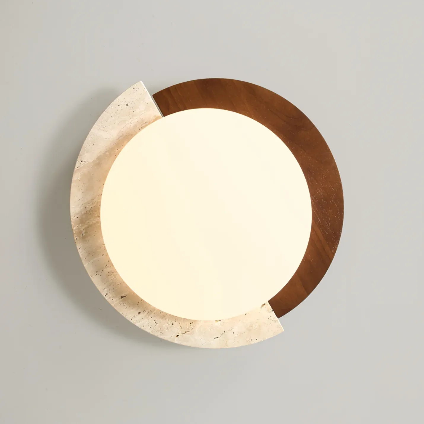Ozawa Ceiling Lamp Detail - Acrylic, Wood, and Travertine