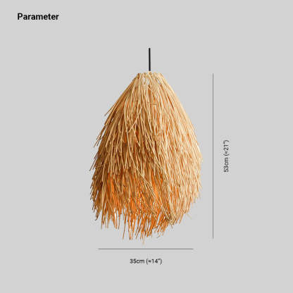 Muto rattan pendant light dimensions, 53cm tall, 35cm wide.
