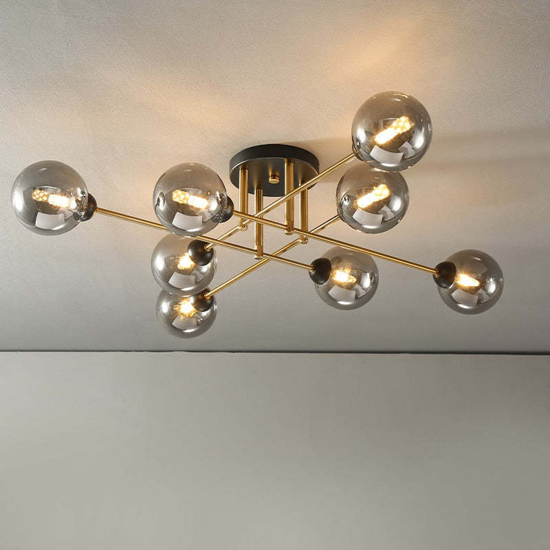 Valentina industrial ceiling light with glass globe shades