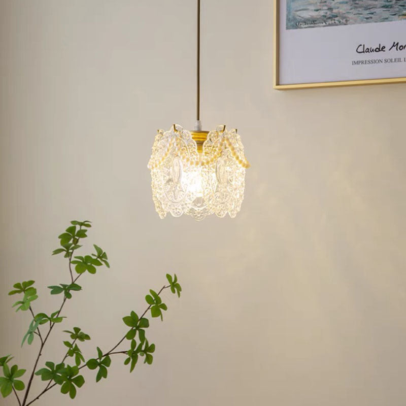 French style Lacey Flower Pendant Light illuminated