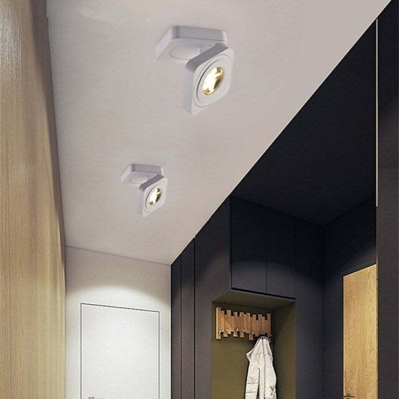 White Novak LED Flush Mount Ceiling Lights in hallway