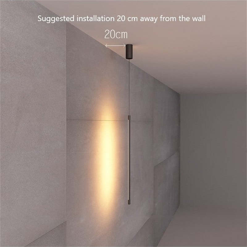 Edge pendant light installation: 20cm from wall.