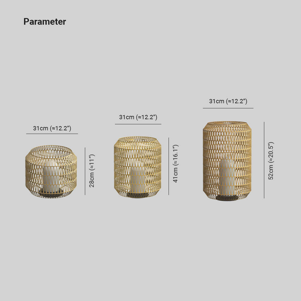 Ritta Rattan Floor Lamp Dimensions - 31cm x 31cm x 28cm, 41cm, and 52cm