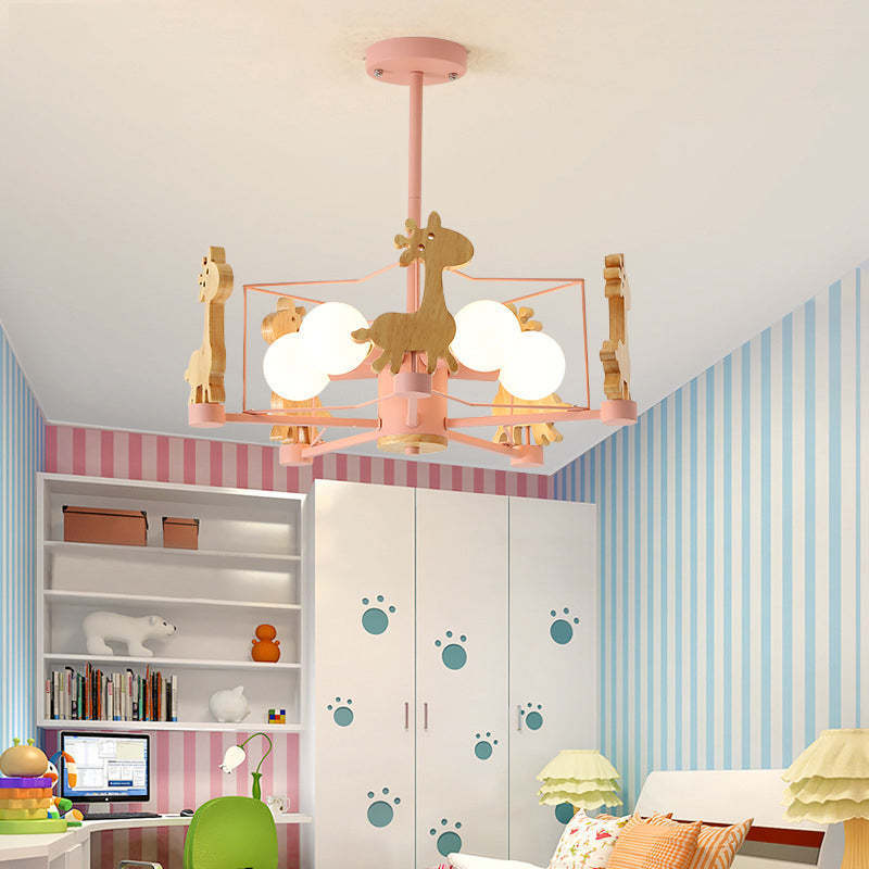 Giraffe Kids Room Ceiling Light, Pink Finish