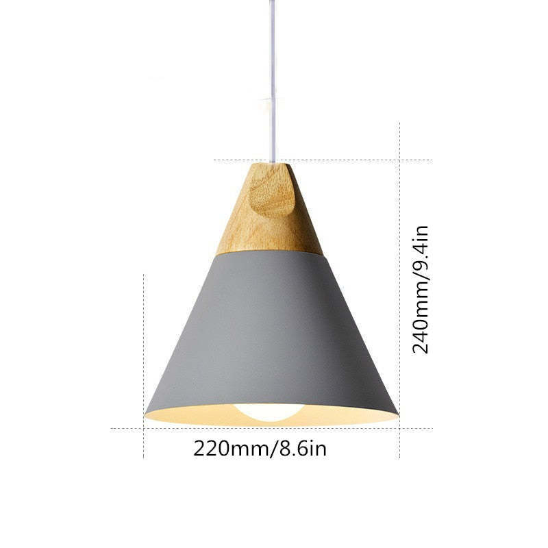 Morandi Pendant Light - Grey Cone with Dimensions