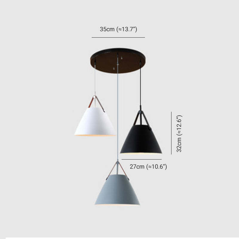 Carins Pendant Light Cluster dimensions in three colors