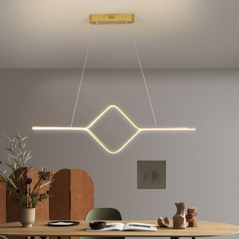 Gold square pendant light, modern linear design