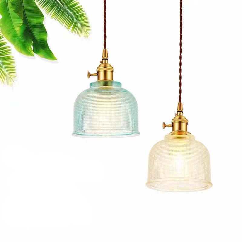 Art Deco Glass Pendant Lights in Blue and Amber
