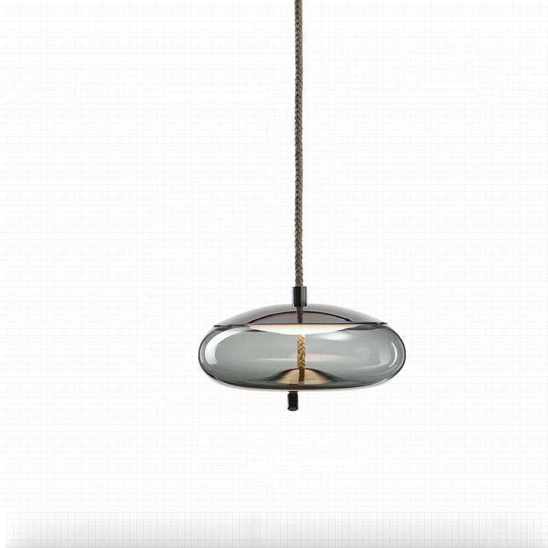 Valentina LED Pendant Light, gray glass and rope detail