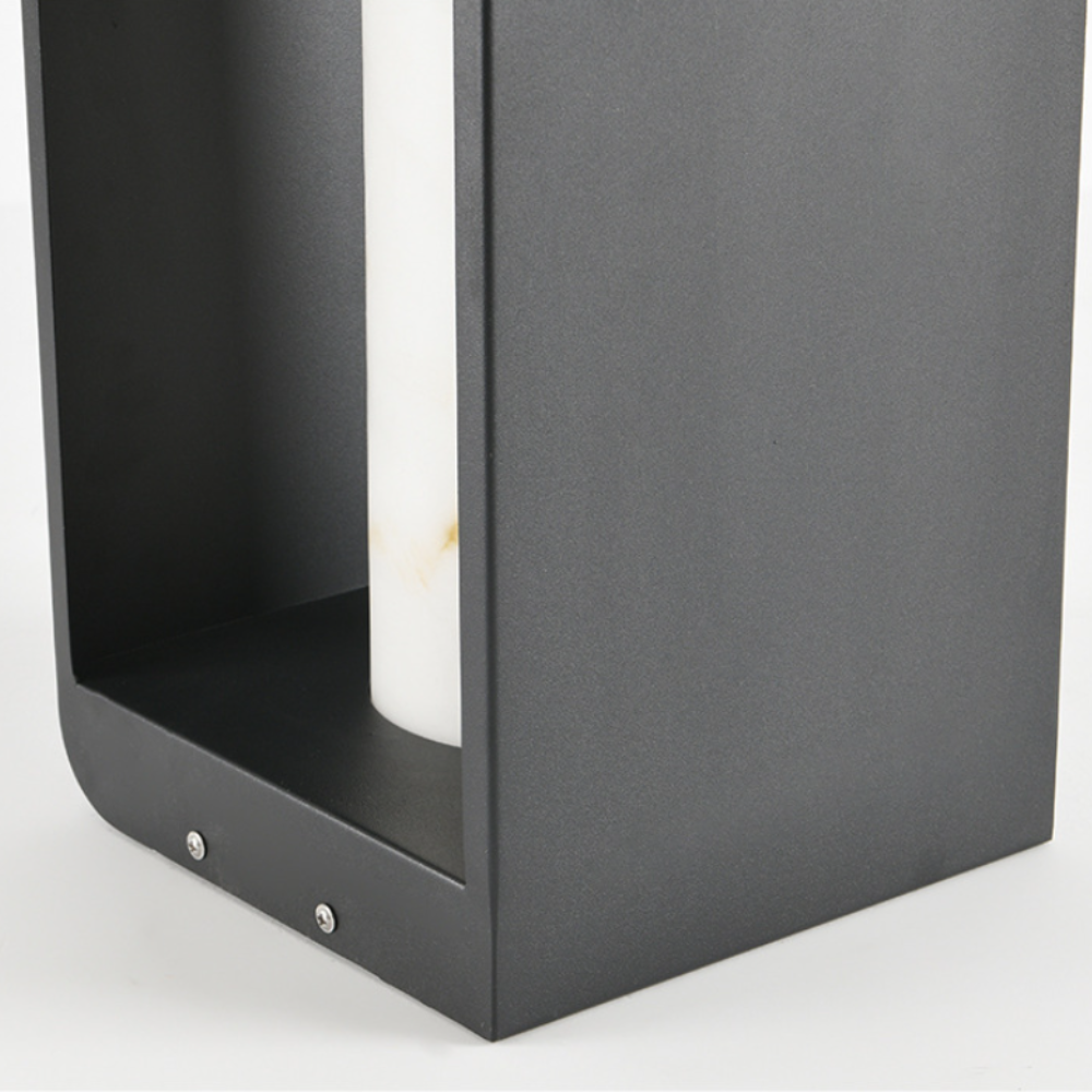 Orr cuboid outdoor floor lamp base. Modern garden lighting detail. Orr Minimalist Cuboid Candle Outdoor Floor Lamp Garden
