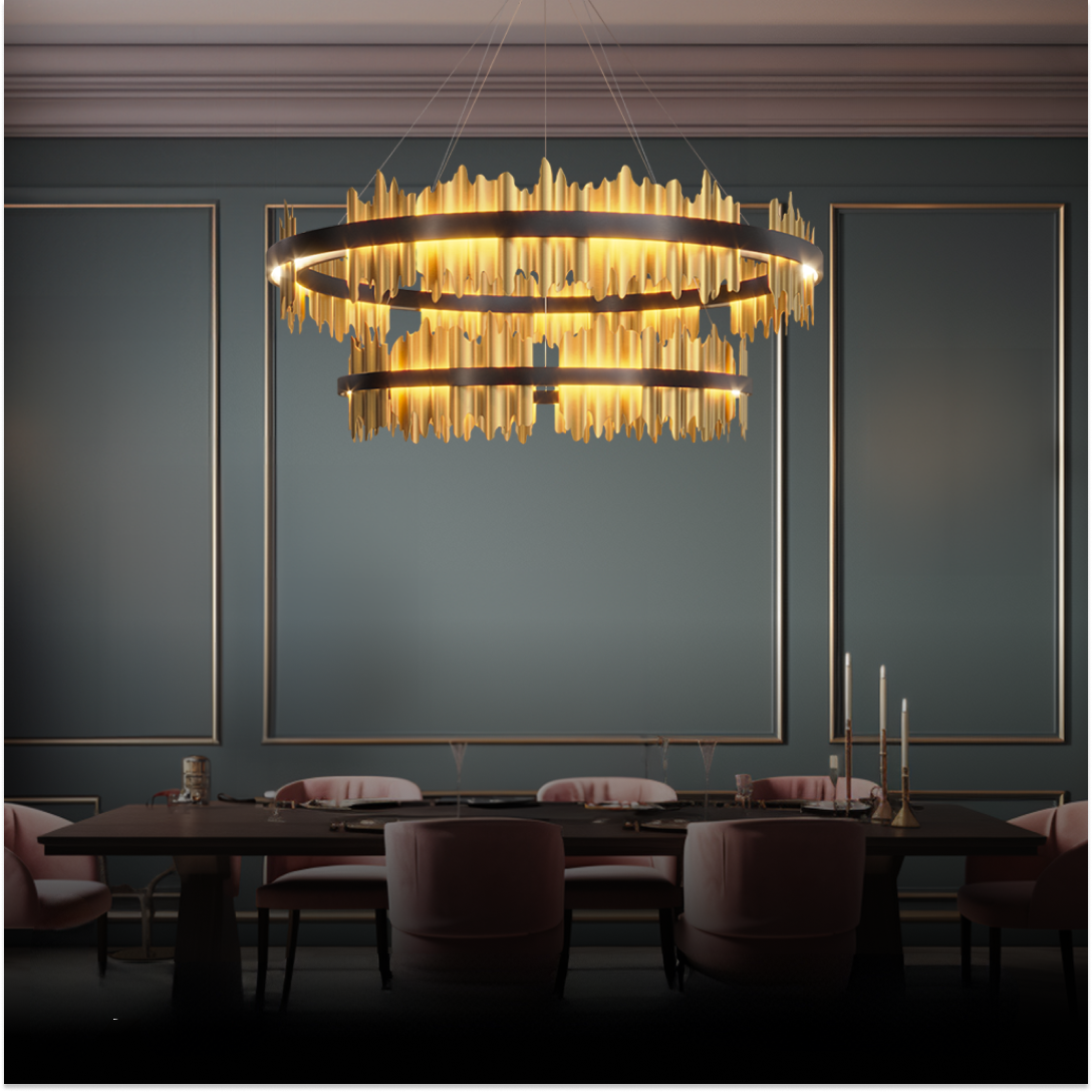 Marilyn Chandelier over dining table, gold and black, Lassola