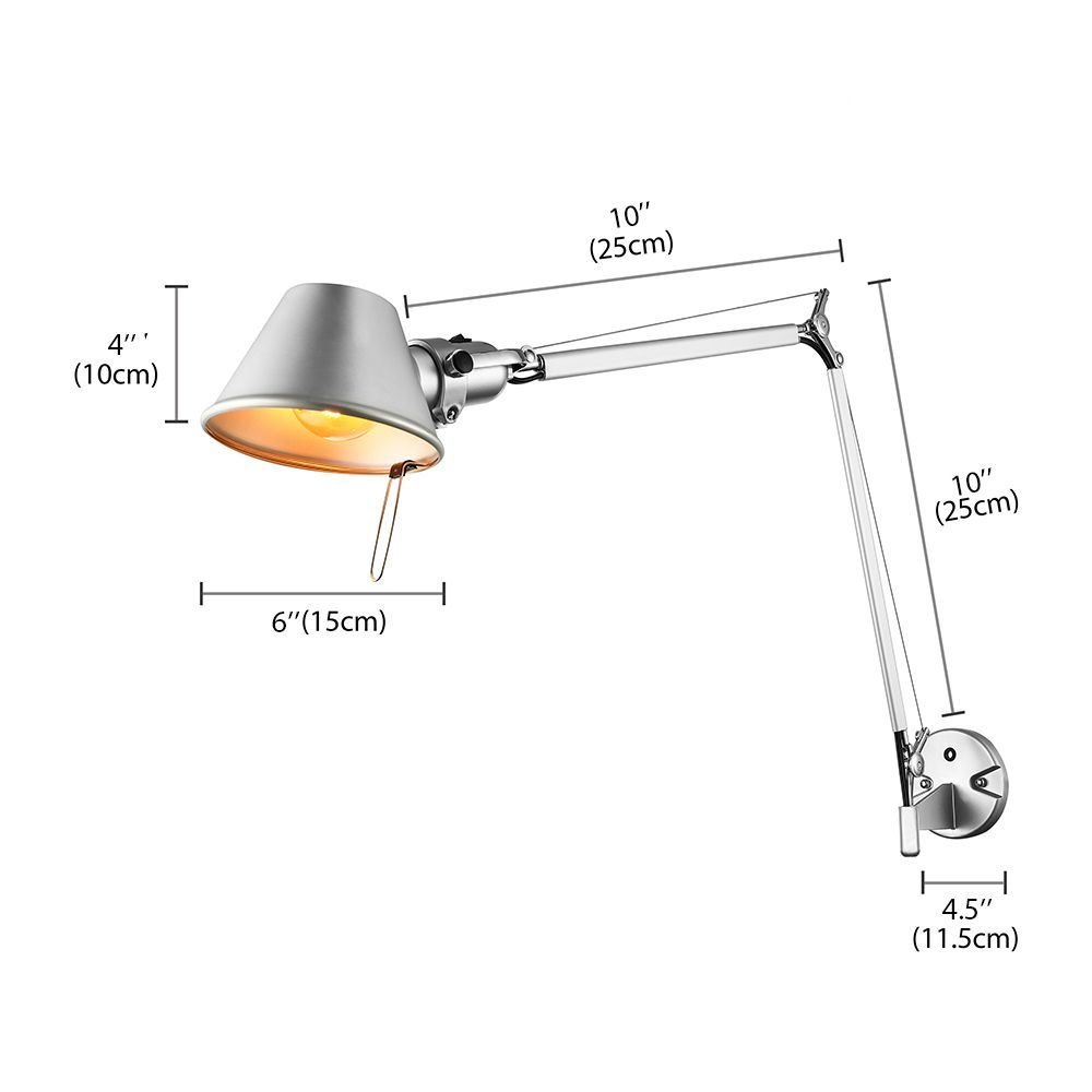 Brady Adjustable Wall Lamp dimensions. Las Sola Lighting.