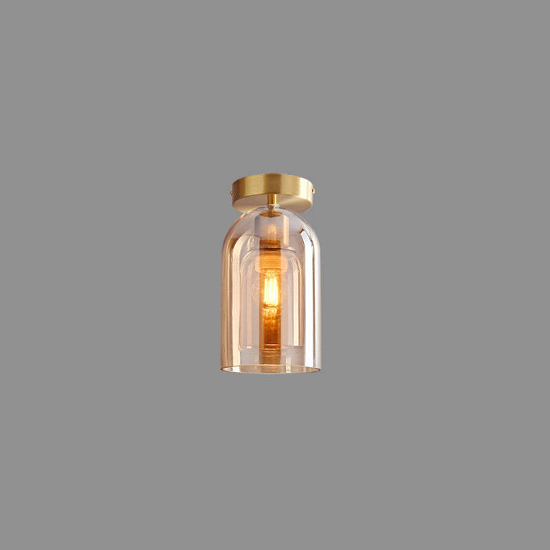 Sanna Modern Cylinder Semi-Flush Mount Glass Ceiling Light, Cognac/Gray