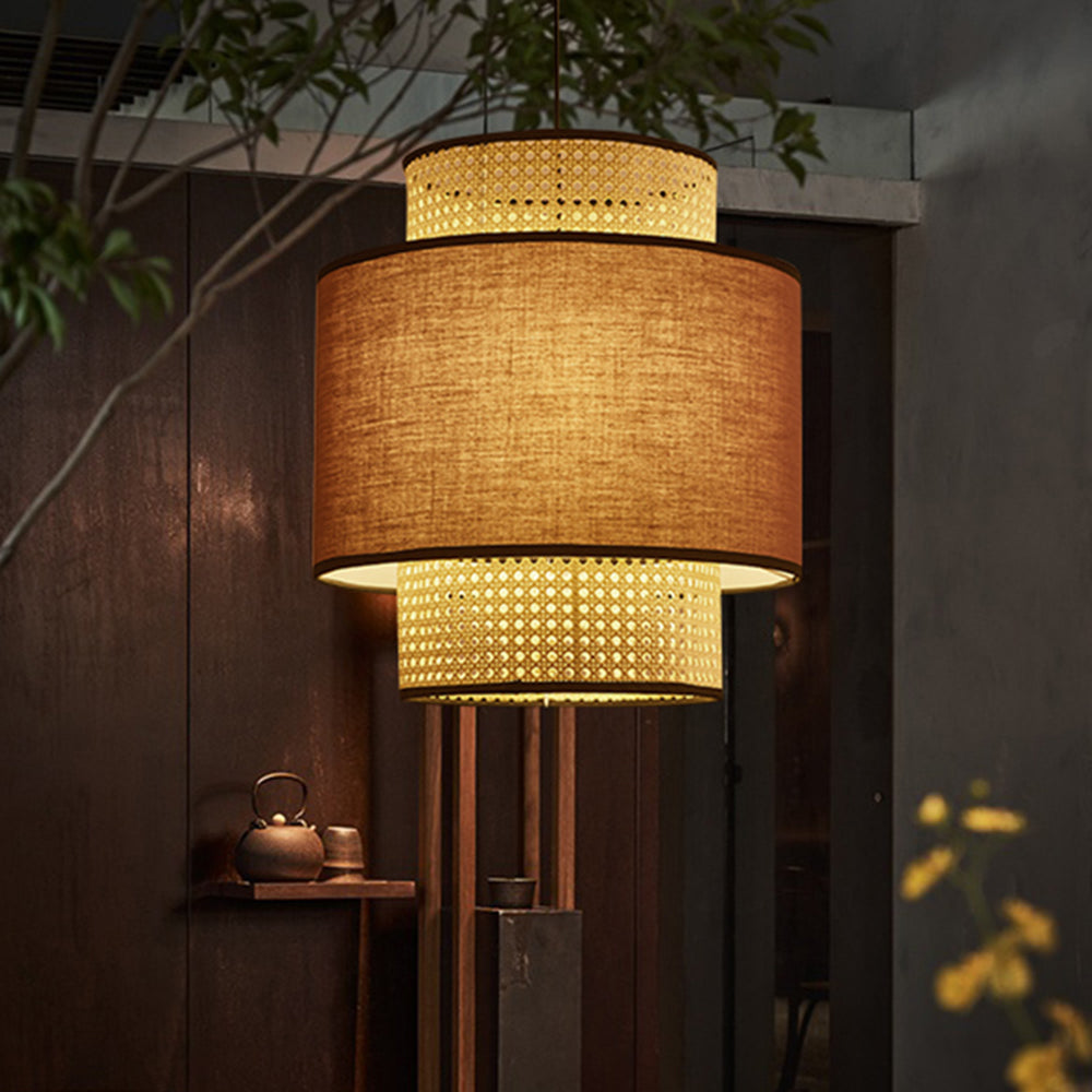 Ritta Retro Pendant Light, fabric and rattan pendant light