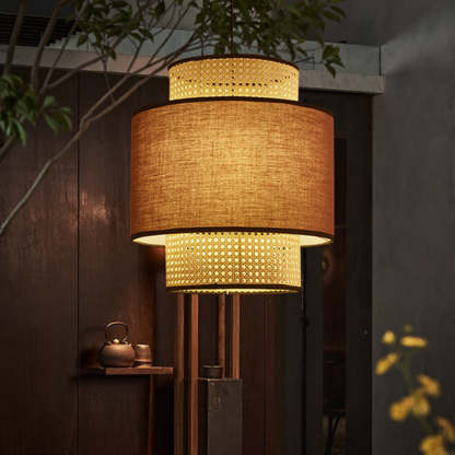 Ritta Retro Pendant Light, fabric and rattan pendant light