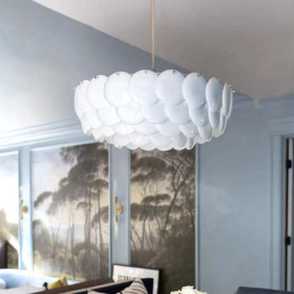 Art Deco chandelier, Lottie White ceramic leaf light fixture