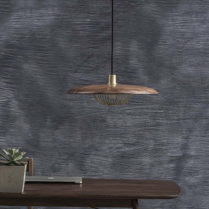 Cairns wood & metal pendant light over desk.