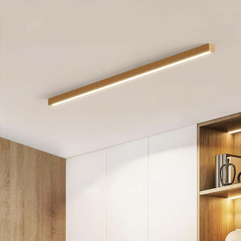 Modern Edge Linear Wood Ceiling Light in Living Room