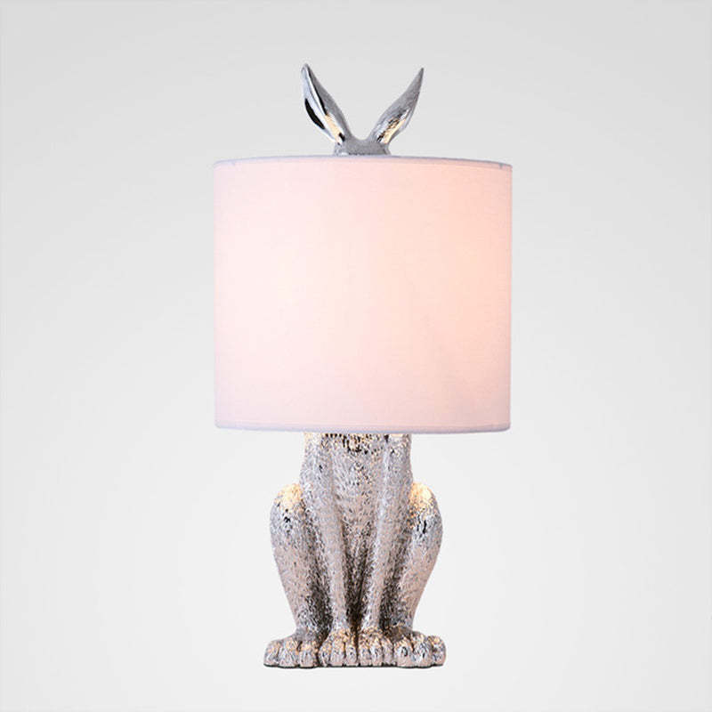 Silver rabbit table lamp with fabric shade