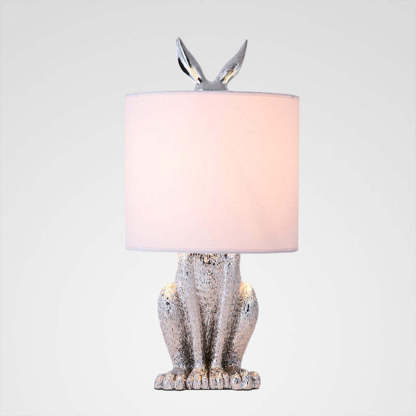 Silver rabbit table lamp with fabric shade