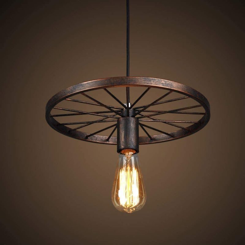Alessio Wagon Wheel Pendant Light in rust finish