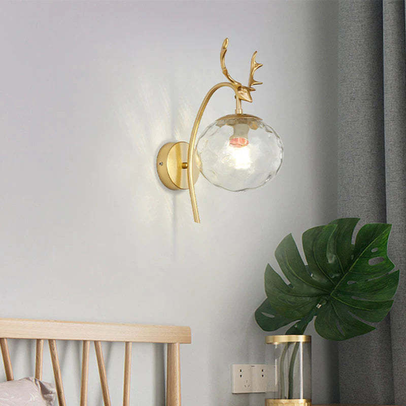 Modern Deer Bedside Wall Lamp - Gold and Glass