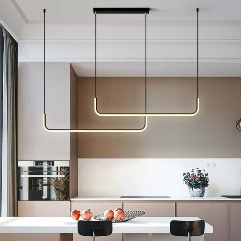 Modern linear pendant light in kitchen setting