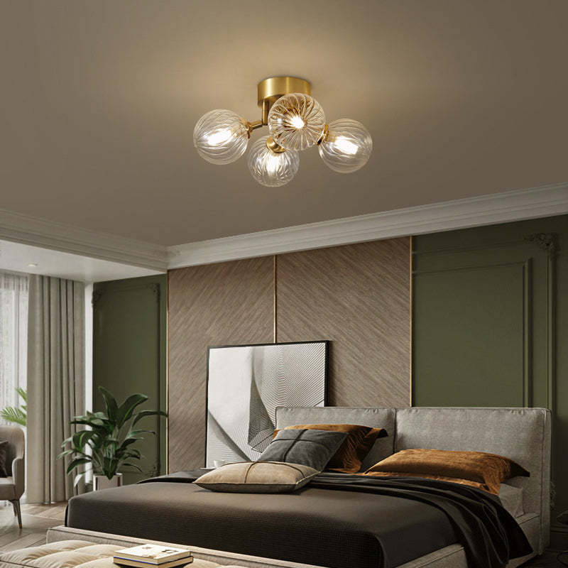 Brass & Glass Bubble Ceiling Light in Bedroom