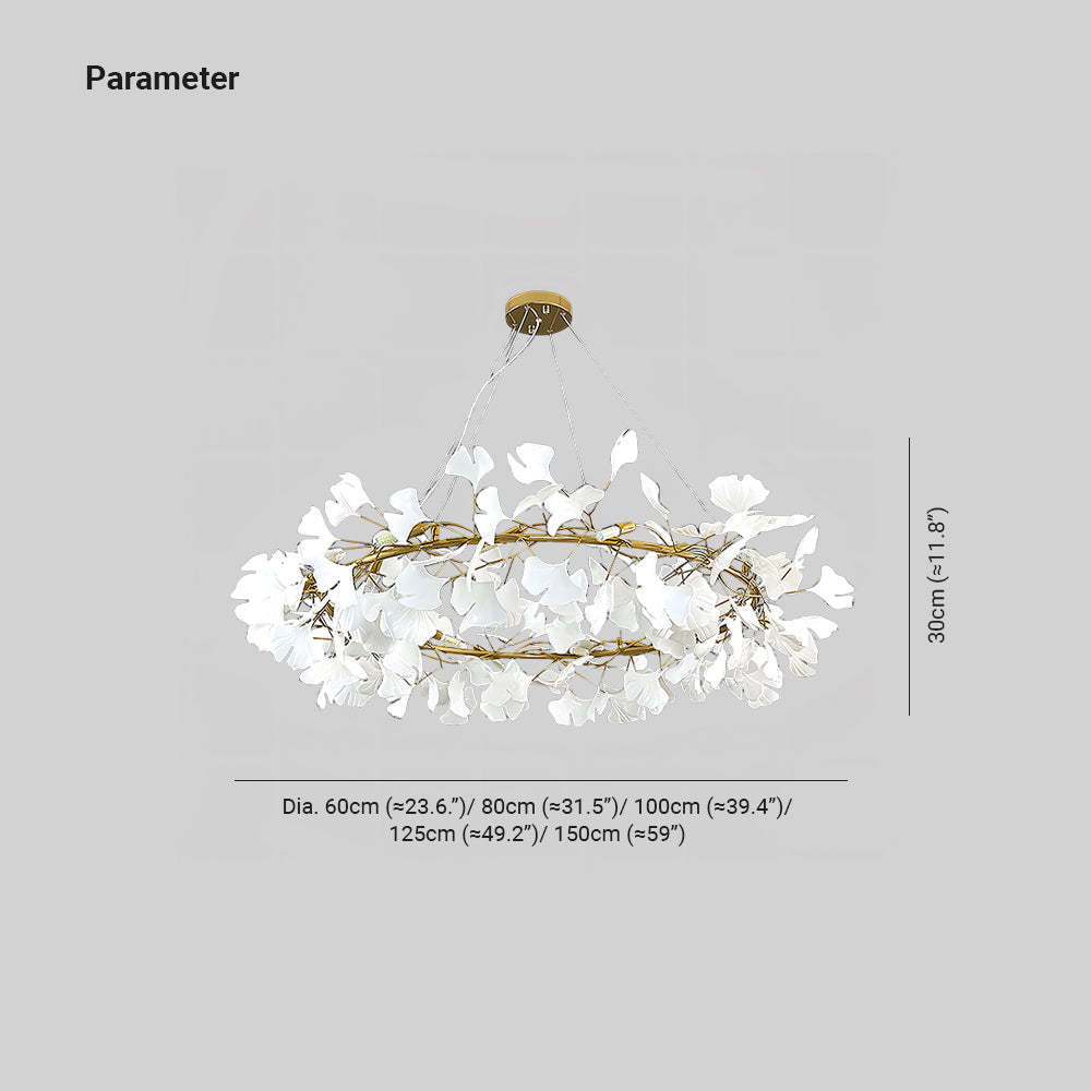 Olivia Chandelier dimensions, Leaf design chandelier
