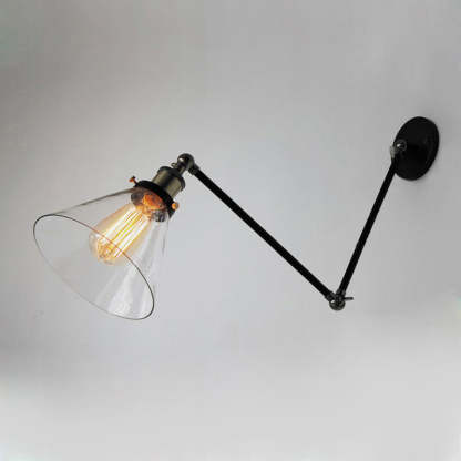 Industrial wall lamp with adjustable arm and glass shade