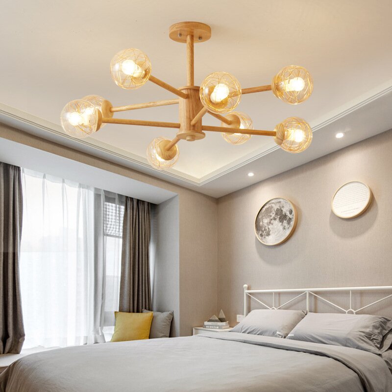 Bedroom featuring Ozawa wood glass bubble pendant light Ozawa Minimalist Bubble Wood/Glass Pendant Light