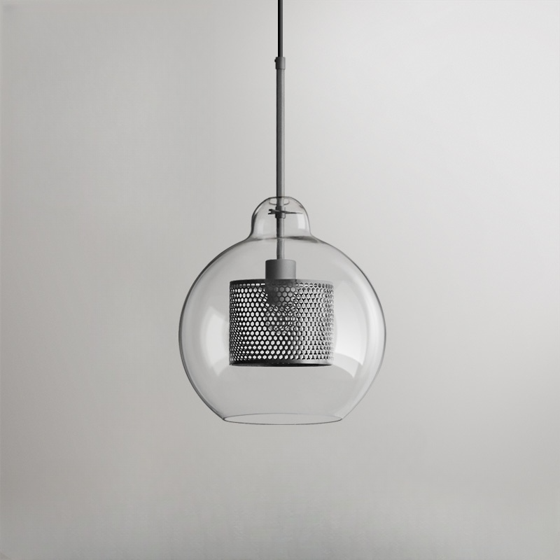 Modern glass pendant light, metal accents, Oneal design