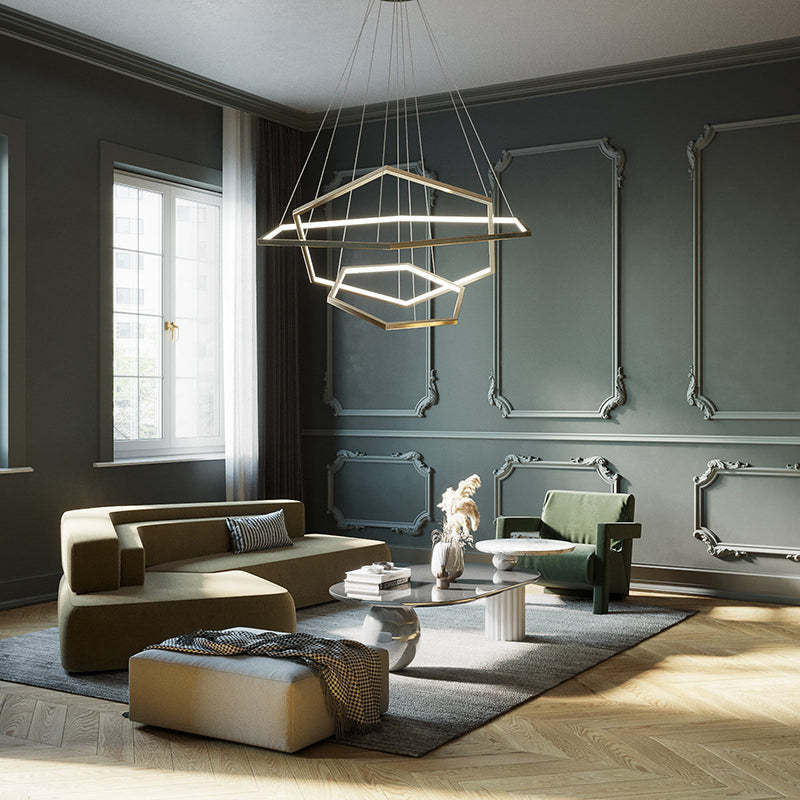 Edge Minimalist Geomatic Metal Pendant Light in modern living room