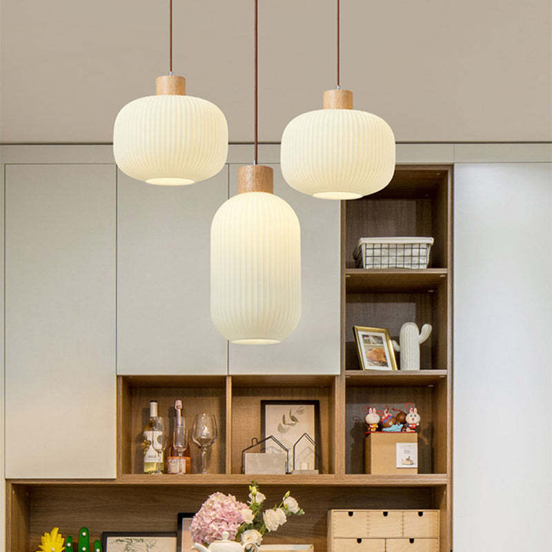 Modern glass pendant lights. Wood and glass hanging lights. Ozawa Modern Wood Glass Pendant Light