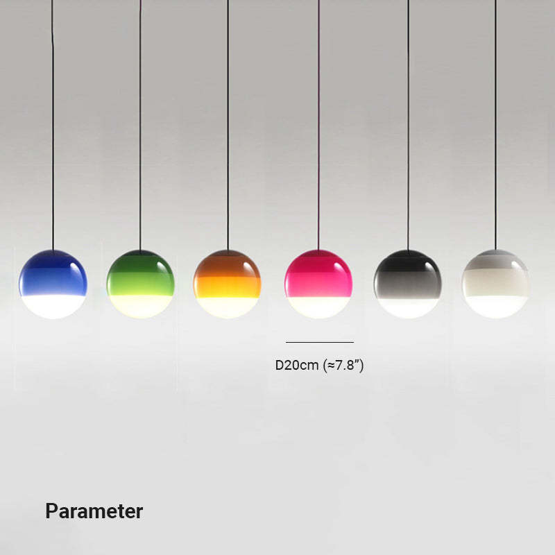 Hailie glass bubble pendant lights in various colors.