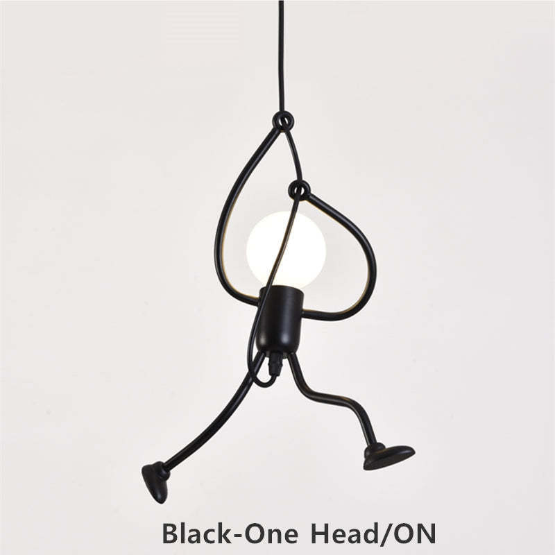 Salgado Iron Man Pendant Light - Black, one head, on.