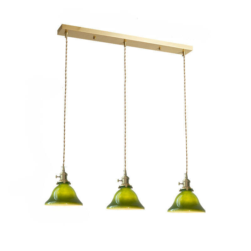 Hailie Rustic Pendant Light, Green Glass, three lights