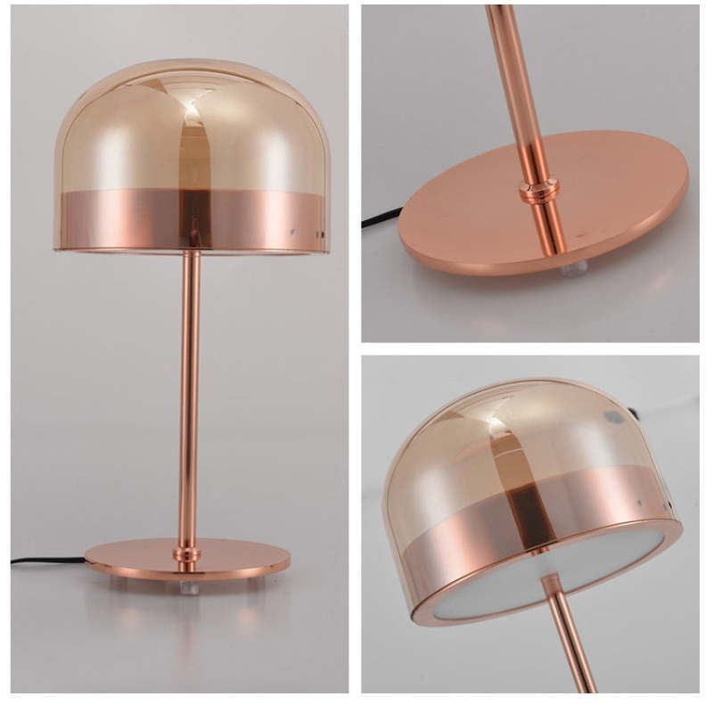 Hailie Mushroom Table Lamp - Rose Gold Metal & Glass Details