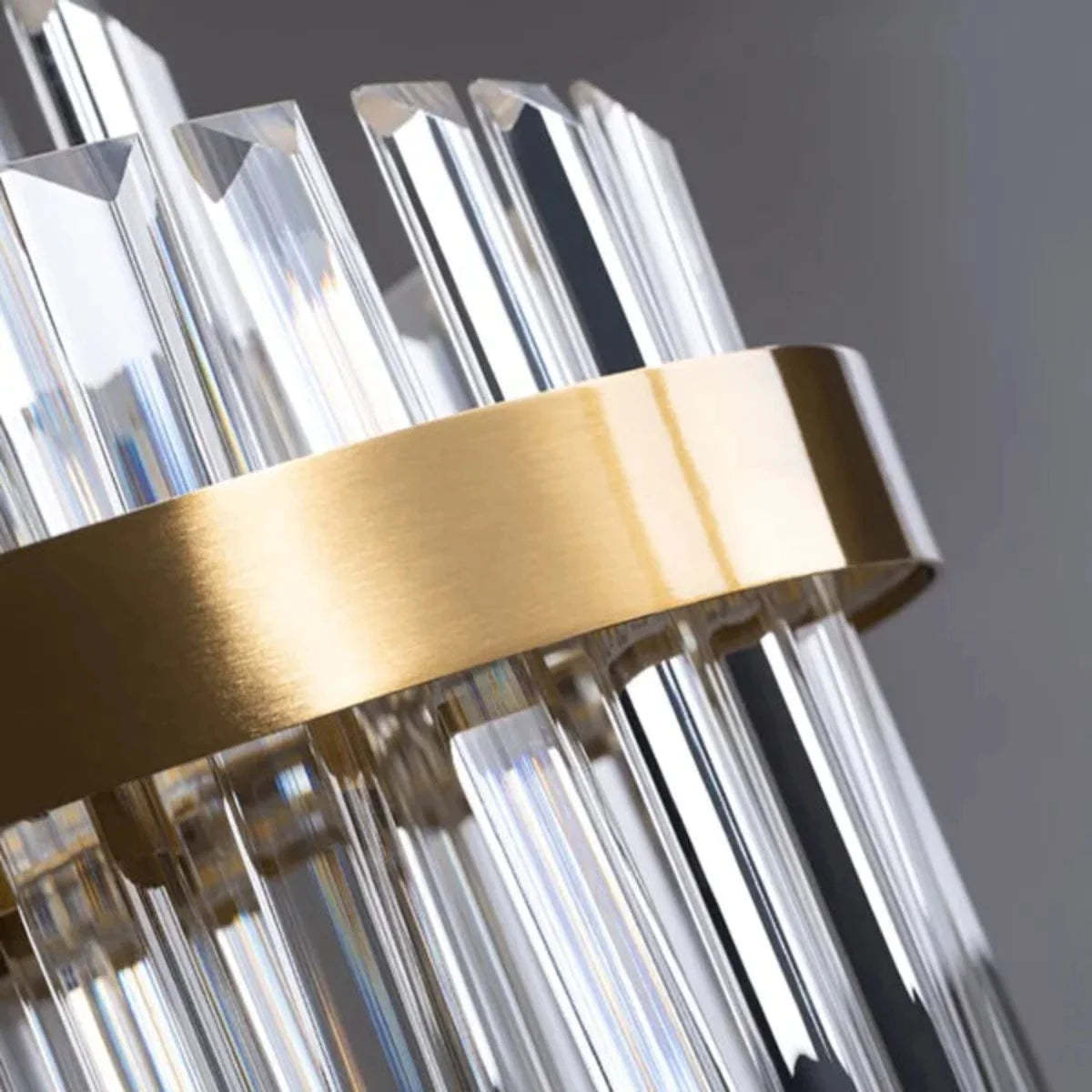 Close-up of Marilyn Crystal Chandelier detail with brass finish