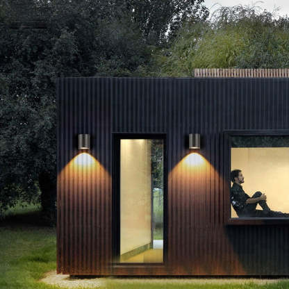 Orr minimalist outdoor wall lamps illuminate modern home.