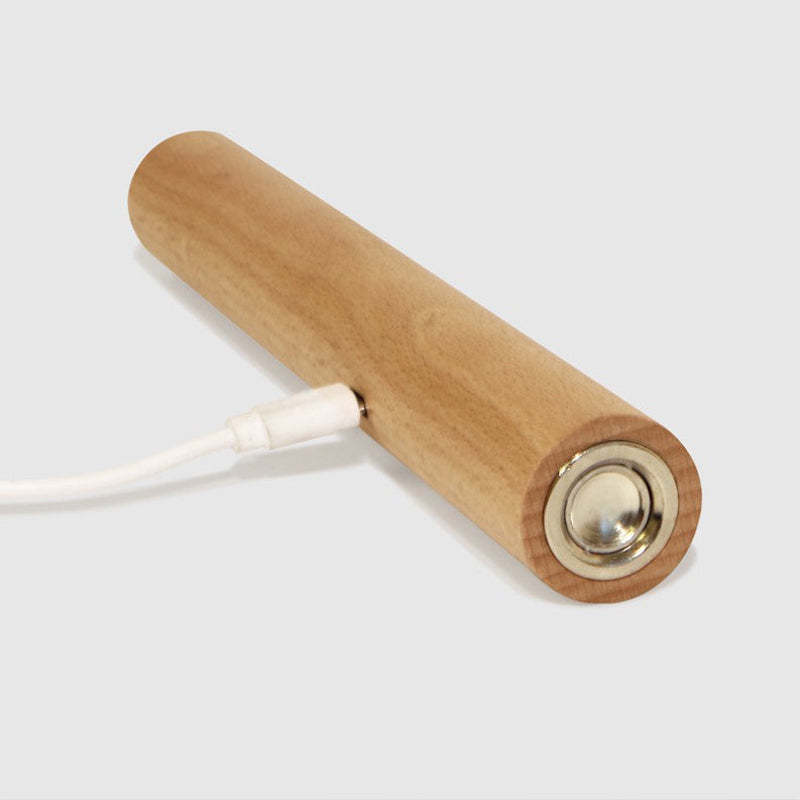 Ozawa wooden metal wall lamp with USB charging cable.