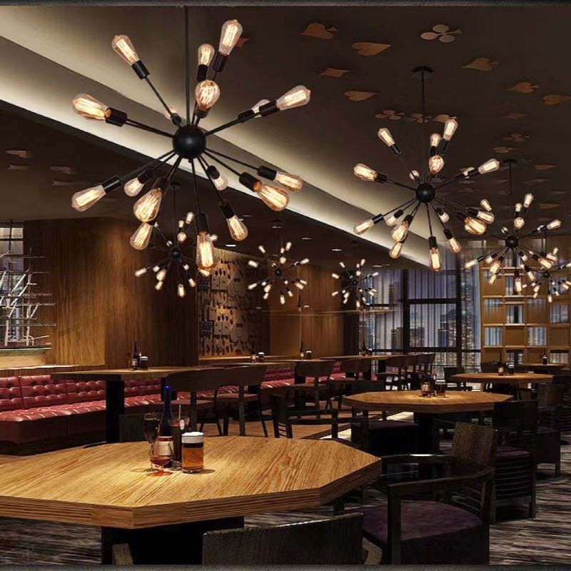 Alessio Chandelier: Industrial metal sputnik light for dining room.