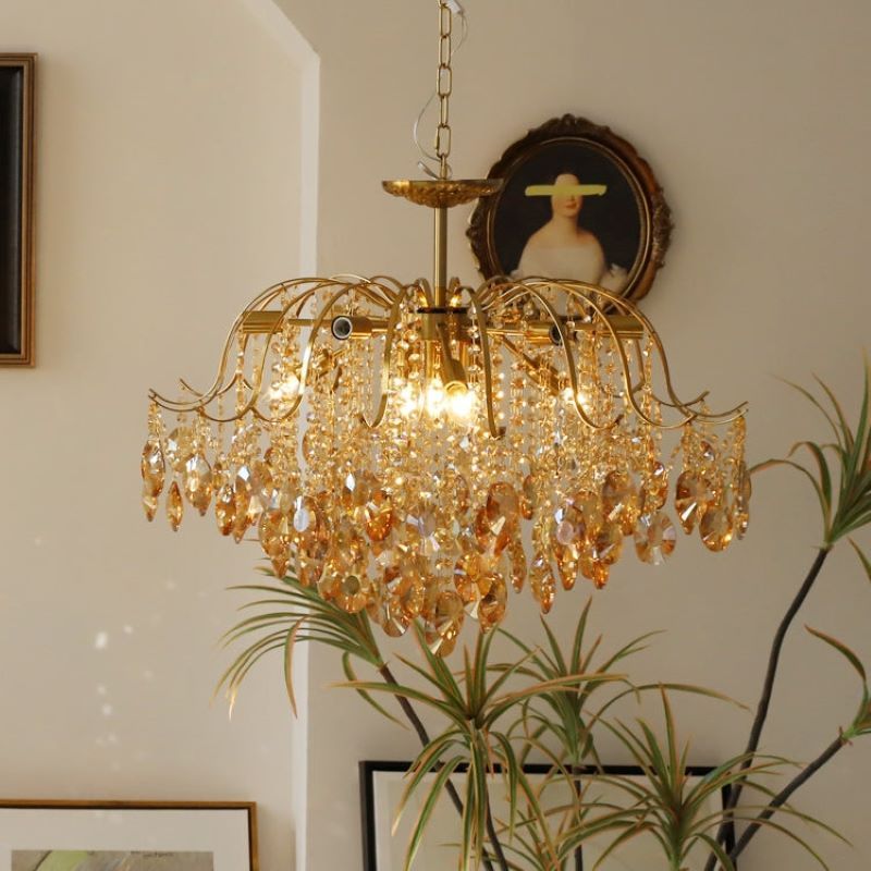 Amber Crystal Chandelier in Living Room