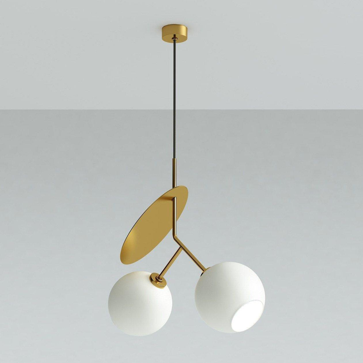 White Valentina pendant light with gold leaf accent. Modern lighting.