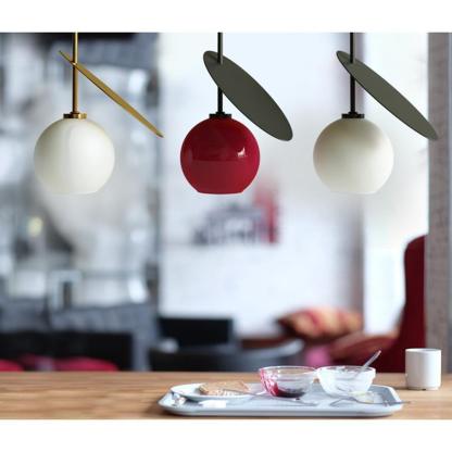 Las Sola Valentina pendant lights in red and white glass.