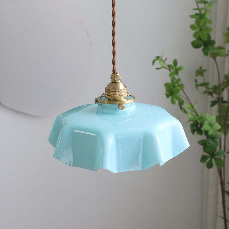 Hailie Vintage LED Pendant Light - light blue glass shade