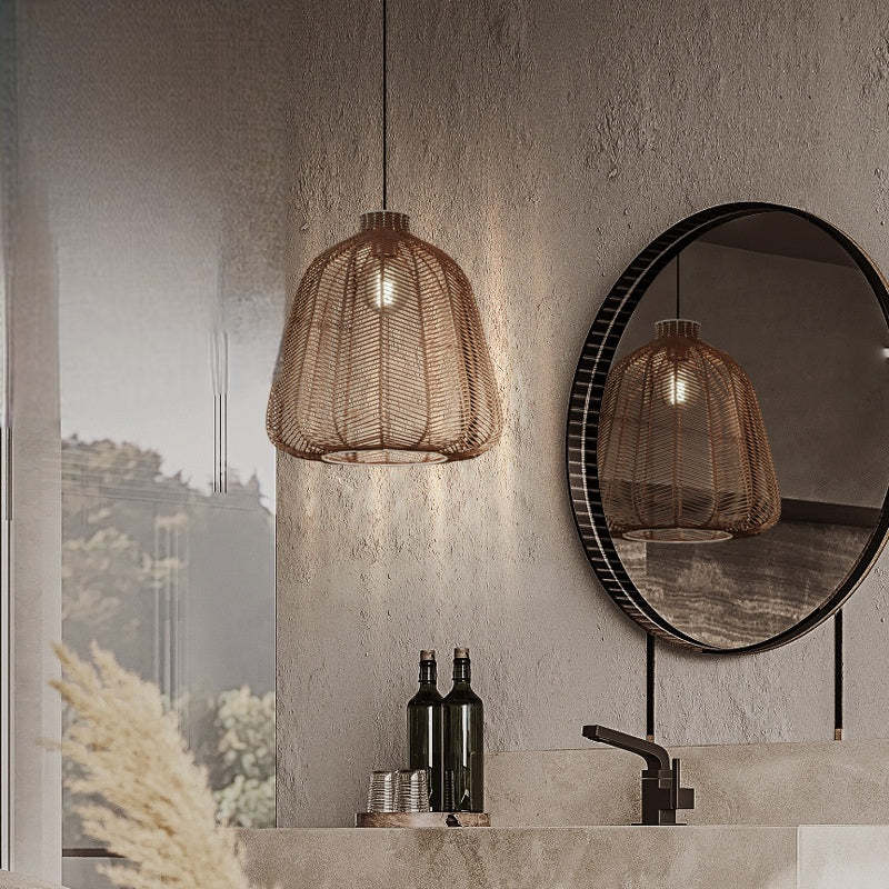 Muto Rattan Pendant Light in Bathroom Setting, modern interior