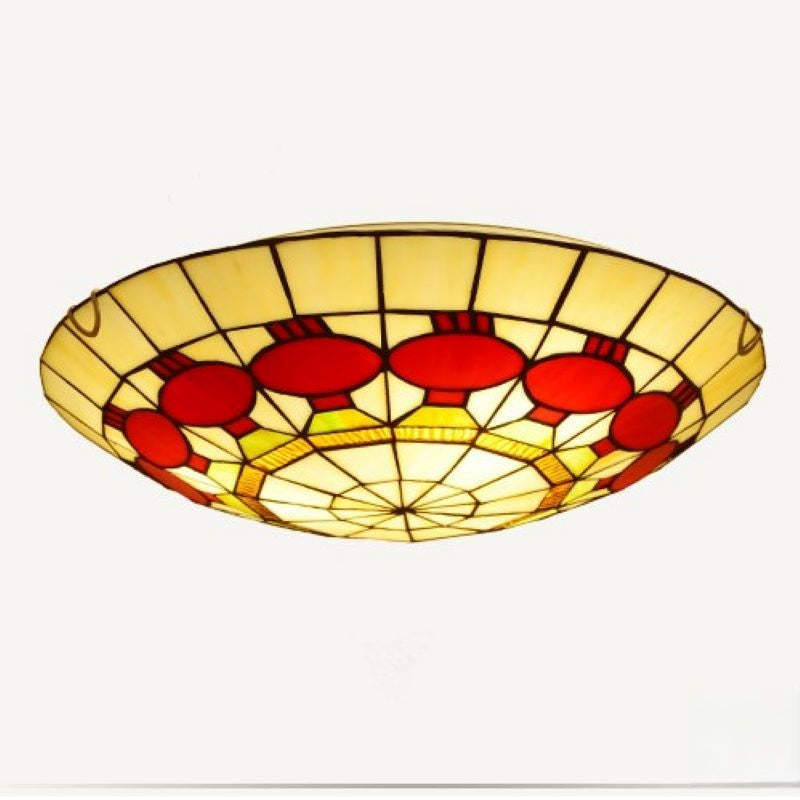 Eryn Retro LED Flush Mount Ceiling Light with Red and Yellow Stained Glass